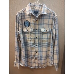 Detroit Lions Flannel Unisex Medium Upcycled Plaid Button Down Football Shirt D4